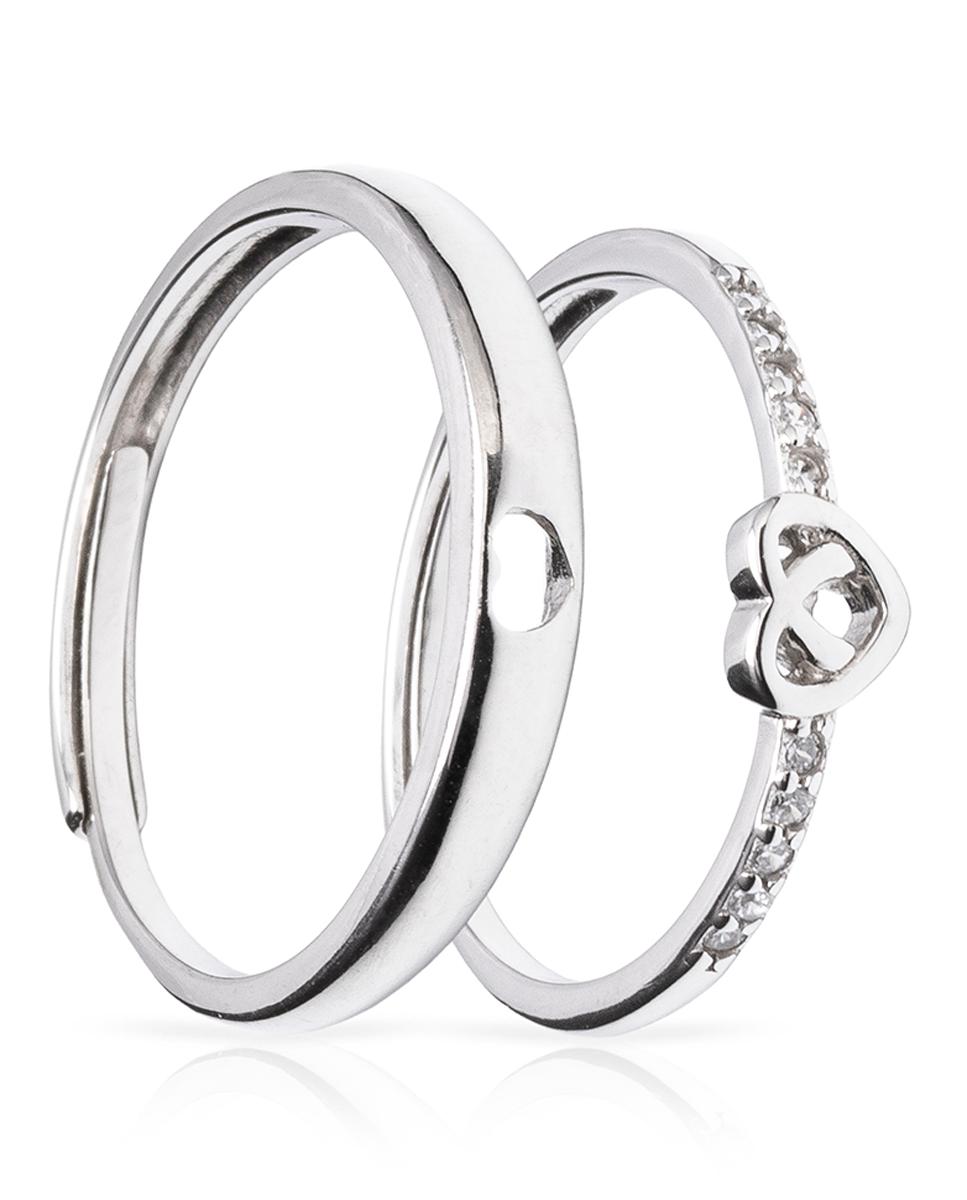 Imagen 0 de Anillos de compromiso a juego con diseño corazón en plata de ley 925. Ajustables.