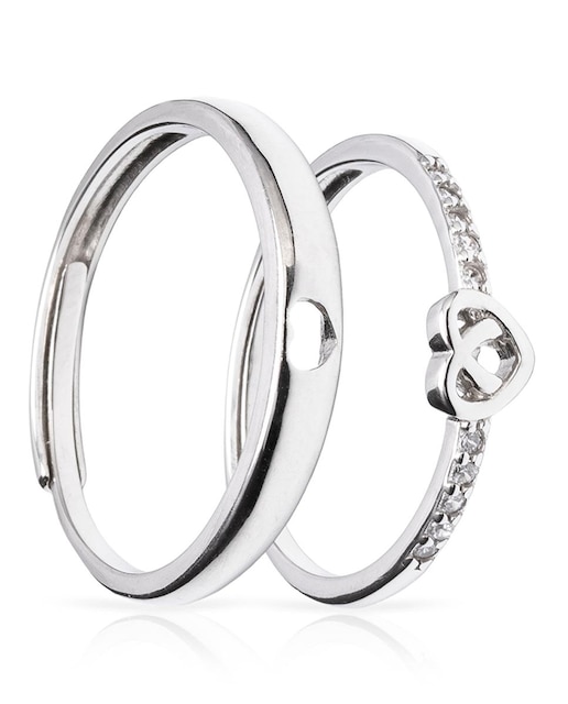 Imagen 0 de Anillos de compromiso a juego con diseño corazón en plata de ley 925. Ajustables.