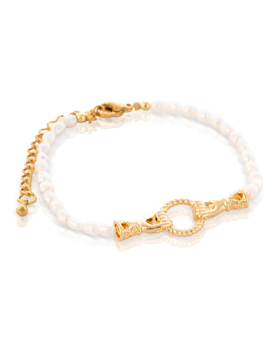 Imagen 0 de Fides Pulsera de perlas naturales con adorno central con diseño de anillo en manos y cierre de mosquetón.