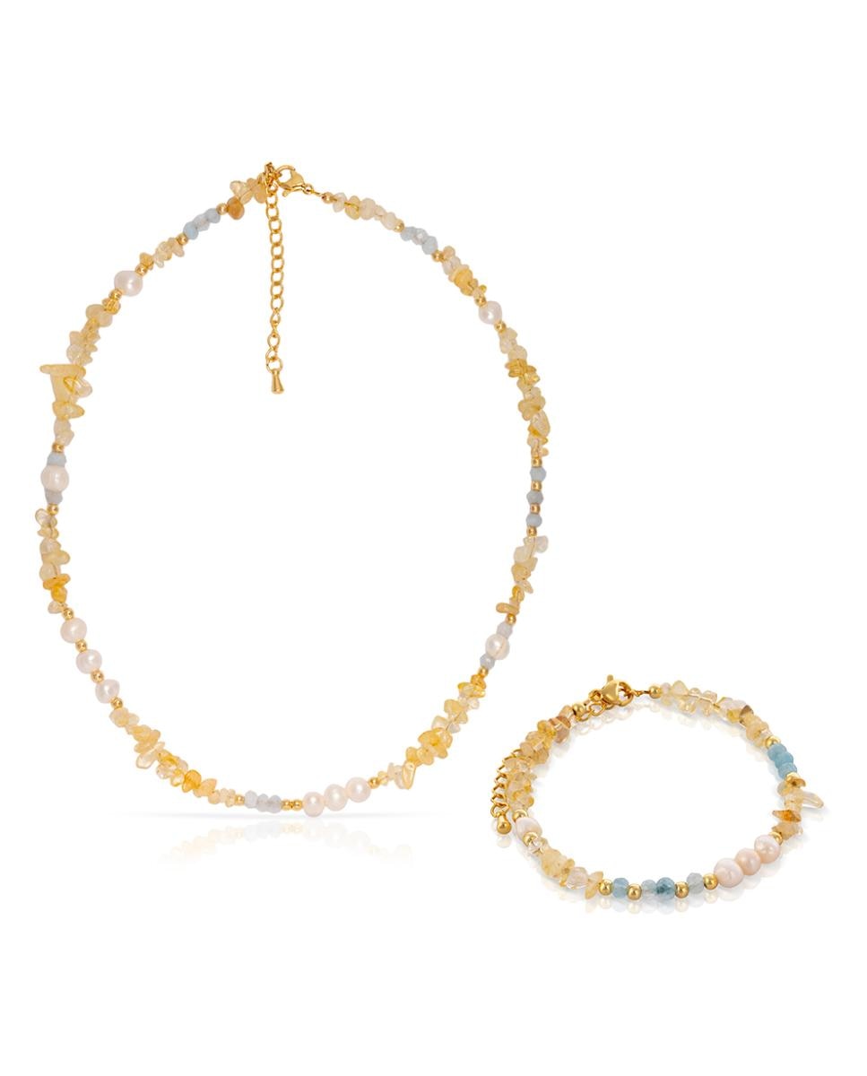 Imagen 0 de Sol Set de pulsera y collar a juego de perlas naturales y cuentas de citrina.