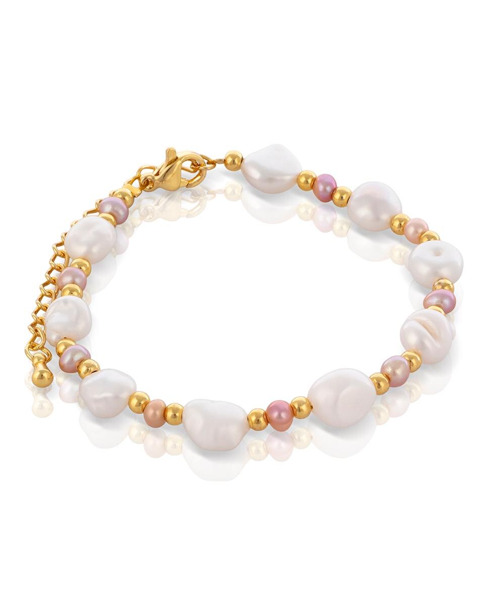 Imagen 0 de Felicitas Pulsera barroca de perlas naturales blancas y moradas, con cierre de mosquetón.
