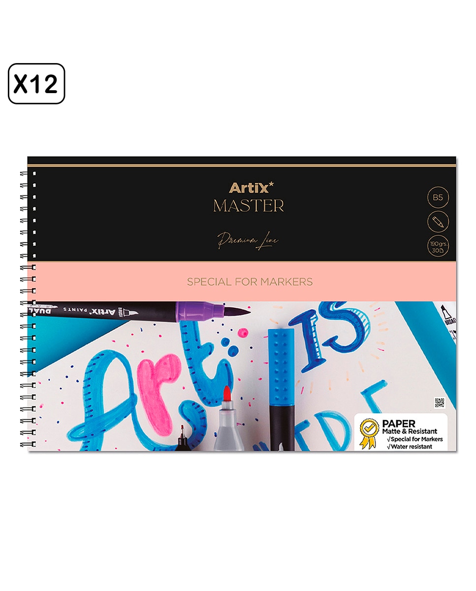 Imagen 0 de Pack 12 uds bloc de marker paper 30 hojas b5 espiral