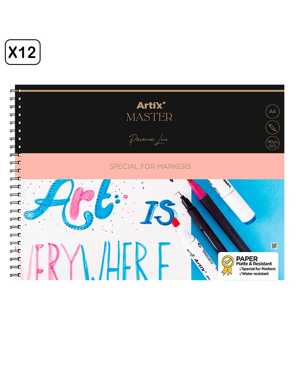 Imagen 0 de Pack 12 uds bloc de marker paper 30 hojas a4 espiral