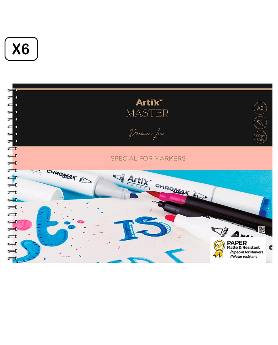 Imagen 0 de Pack 6 uds bloc de marker paper 30 hojas a3 espiral
