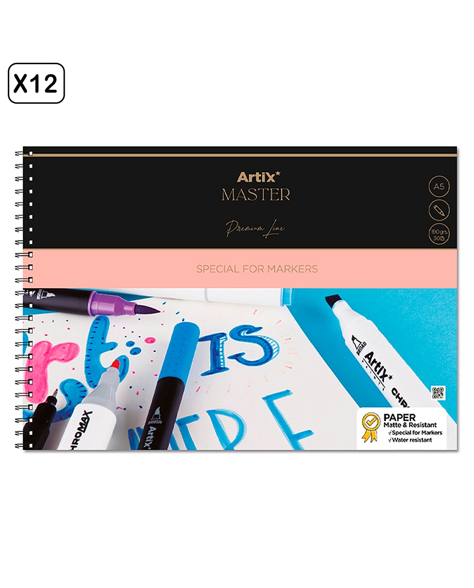 Imagen 0 de Pack 12 uds bloc de marker paper 30 hojas a5 espiral