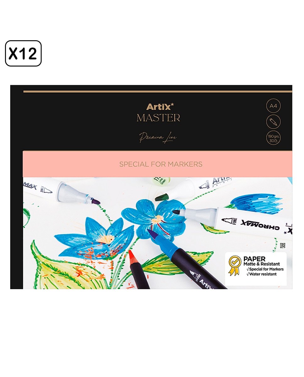 Imagen 0 de Pack 12 uds bloc de marker paper 30 hojas a4
