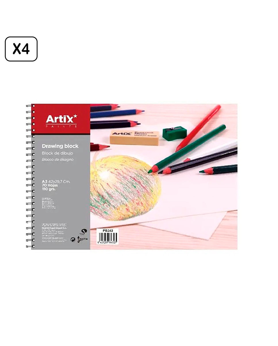 Imagen 0 de Pack 4 unidades bloc de dibujo a3 70 hojas 110 g/m²
