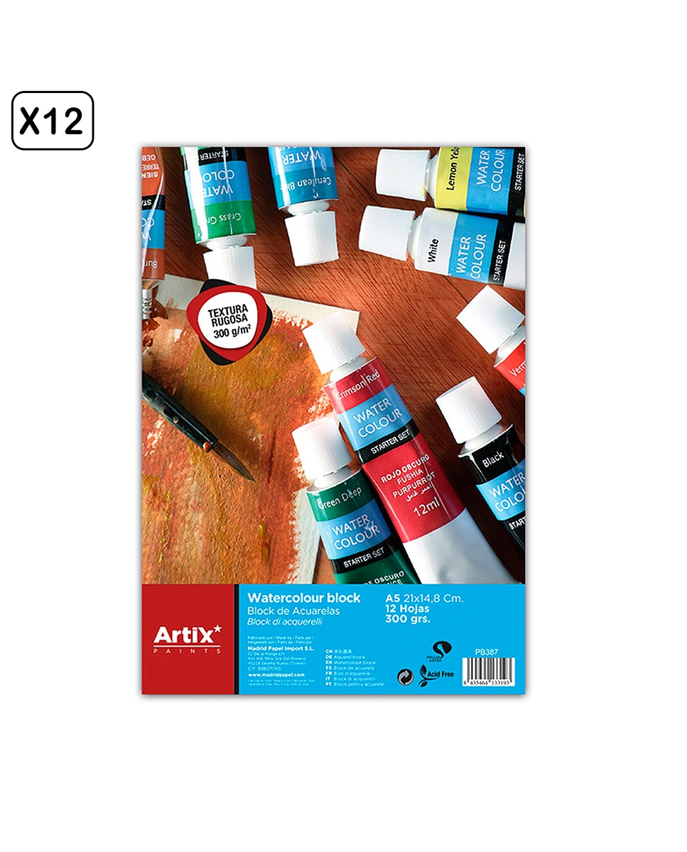 Imagen 0 de Pack 12 uds bloc de acuarela a5 textura rugosa 300 g/m²