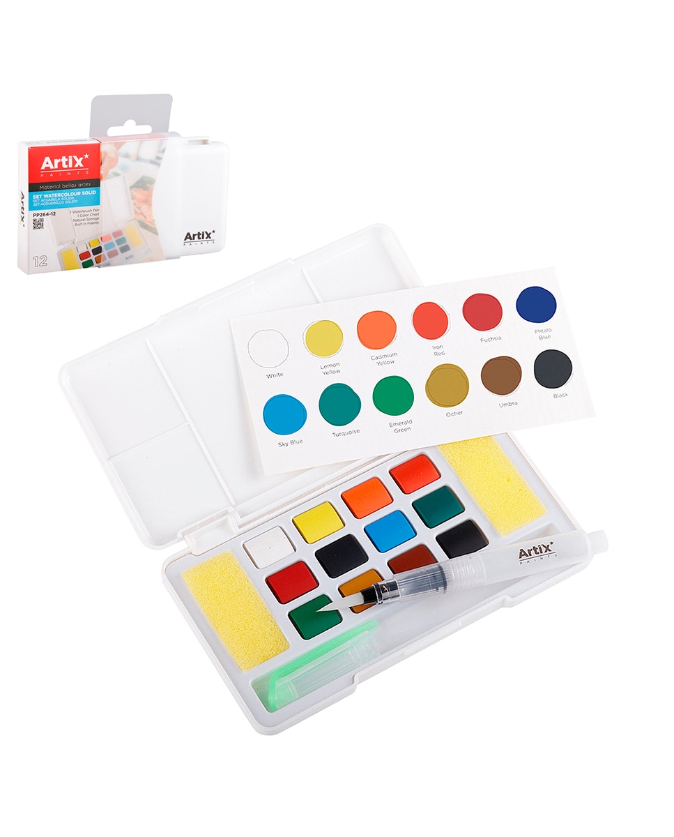 Imagen 0 de Pintura acuarela solida 12 colores