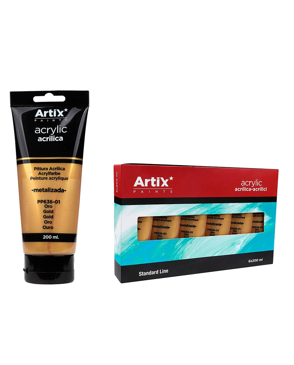 Imagen 0 de Pack 6 uds pintura acrílica tubo 200 ml oro metalizado