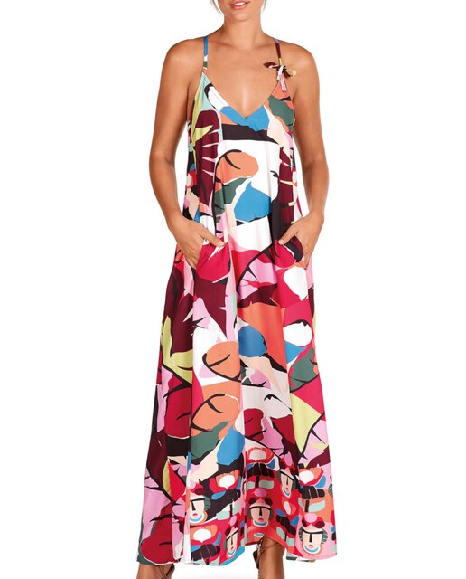 Imagen 0 de Vestido de mujer largo estampado posicionado con lazo en tirante