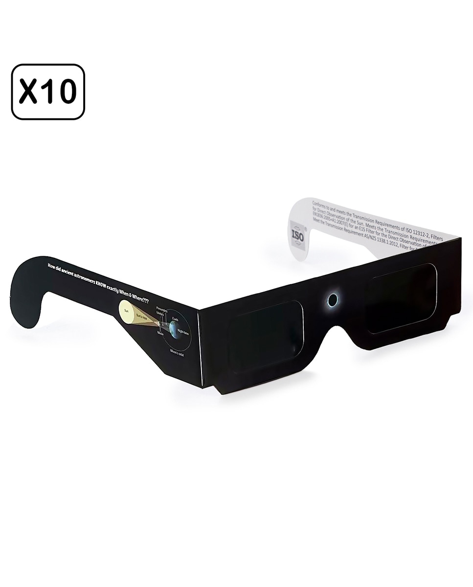 Imagen 0 de Pack de 10 gafas especialmente diseñadas para la observación de eclipses solares. Homologadas ISO 12312-2:2015. Diseño eclipse.
