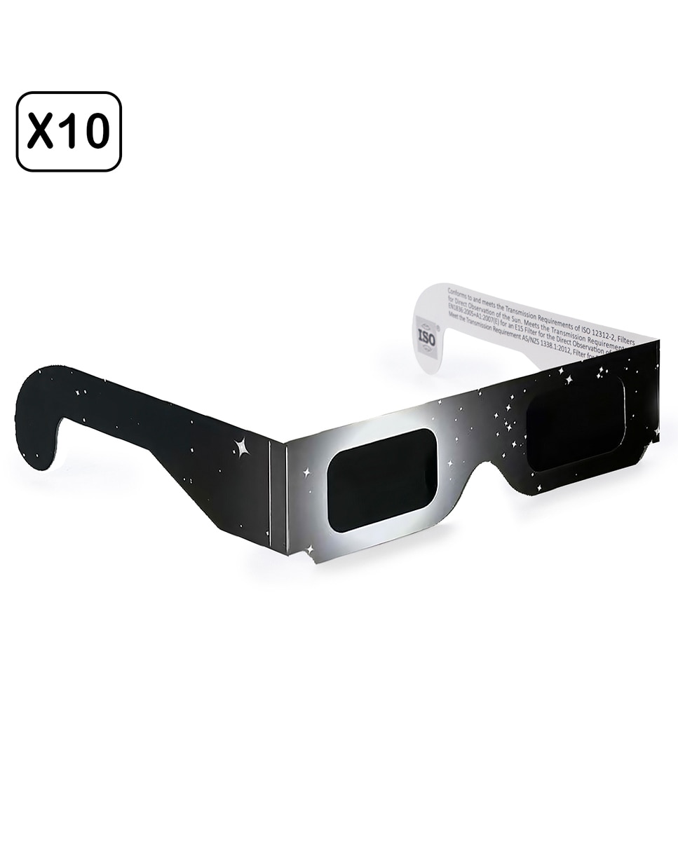 Imagen 0 de Pack de 10 gafas especialmente diseñadas para la observación de eclipses solares. Homologadas ISO 12312-2:2015. Diseño estrellas.