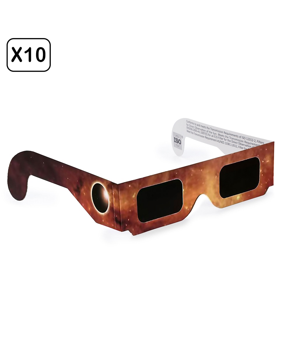 Imagen 0 de Pack de 10 gafas especialmente diseñadas para la observación de eclipses solares. Homologadas ISO 12312-2:2015. Diseño eclipse solar.