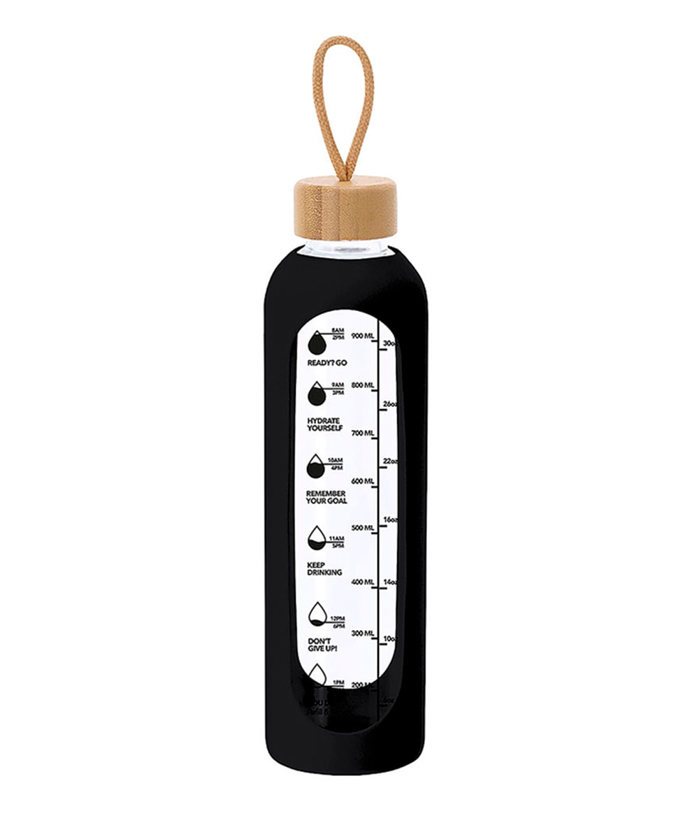 Imagen 0 de Bidón de cristal de 1L de capacidad, diseñado para fomentar una hidratación adecuada. Incluye indicador de capacidad en litros y onzas. Libre de BPA.
