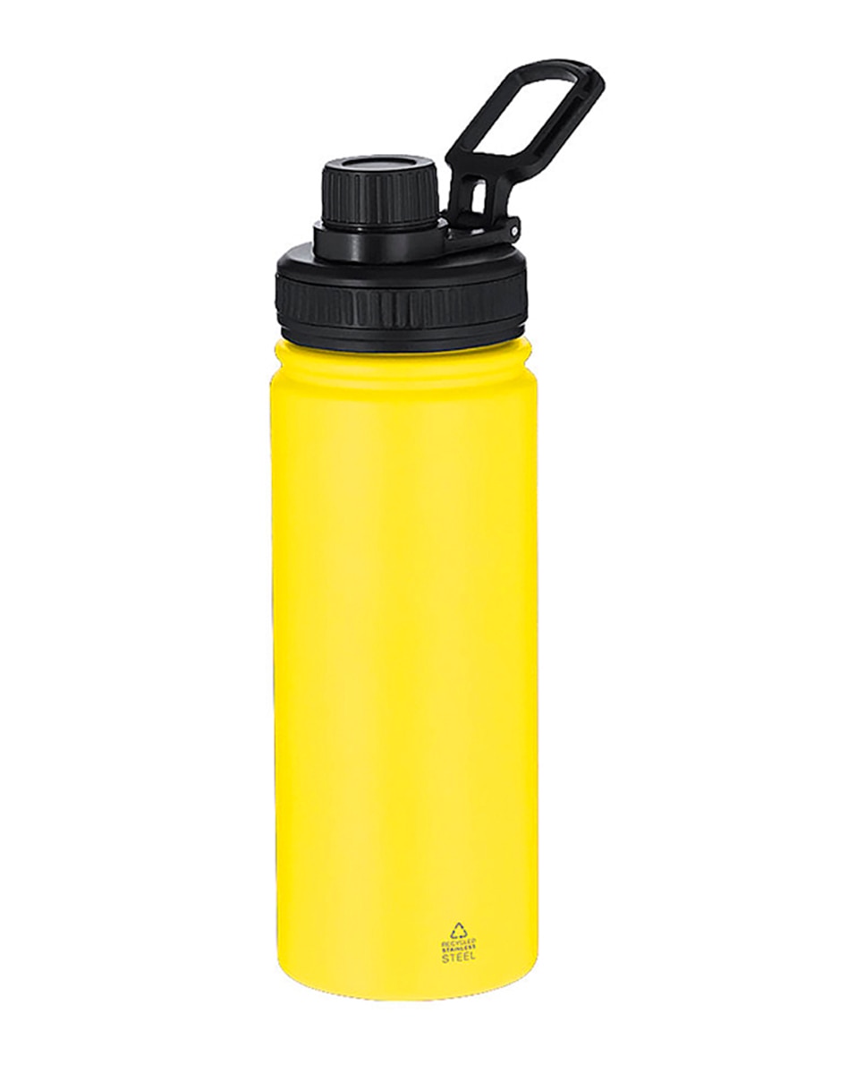 Imagen 0 de Bidón de Acero Inox Reciclado con 550 ml de capacidad. Incluye tapadera color negro con sistema de cierre a rosca, agarre de silicona.