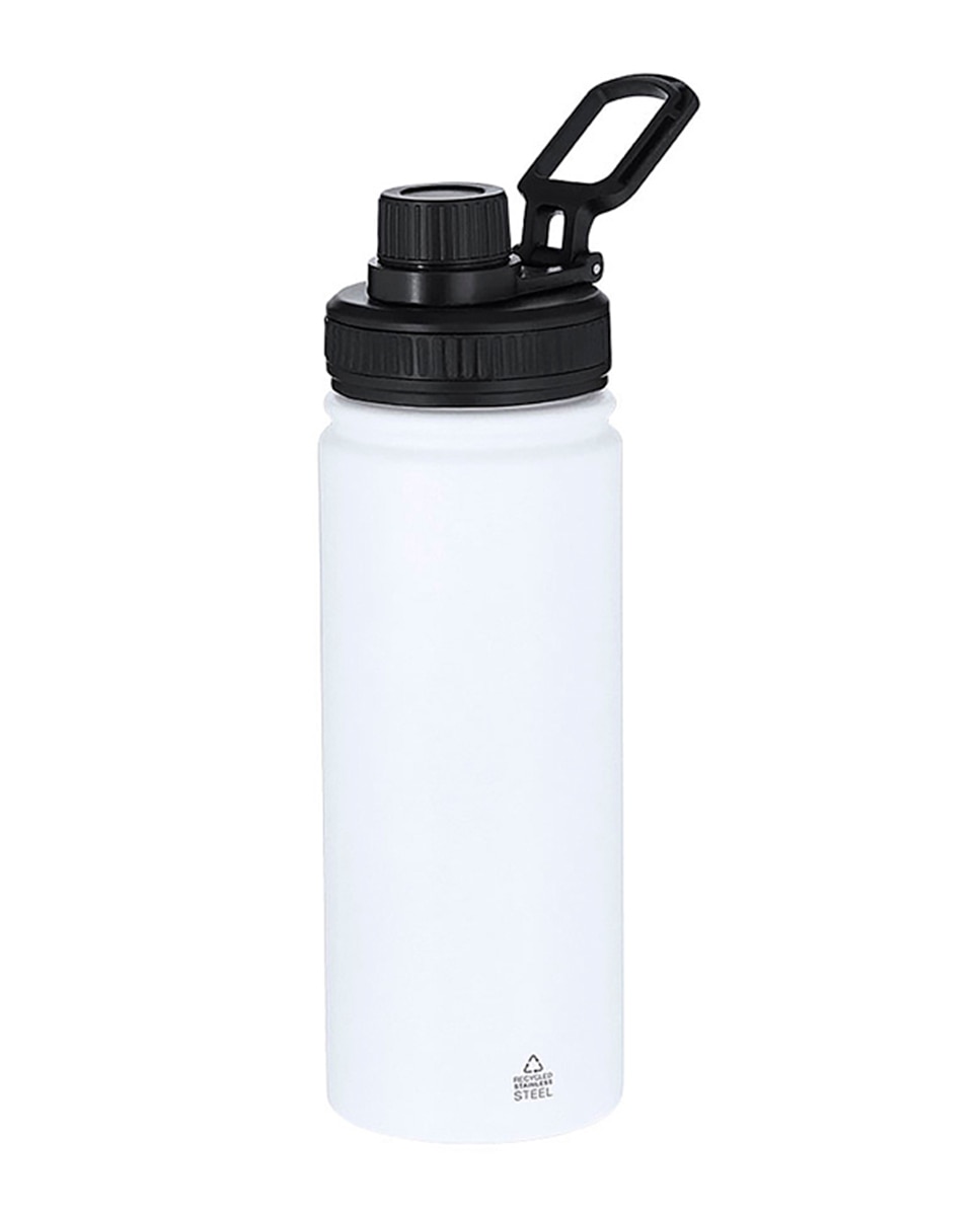 Imagen 0 de Bidón de Acero Inox Reciclado con 550 ml de capacidad. Incluye tapadera color negro con sistema de cierre a rosca, agarre de silicona.