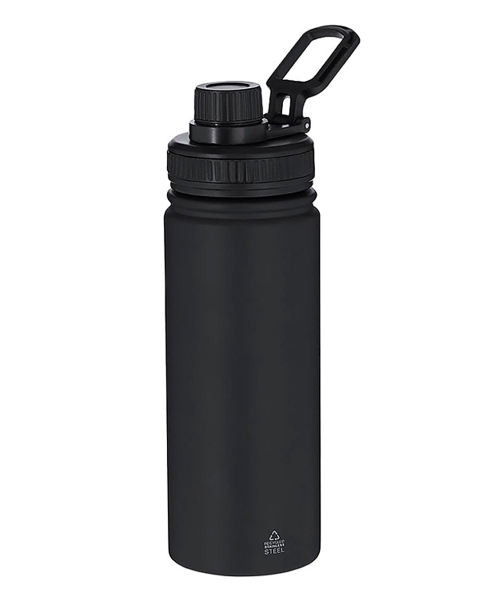 Imagen 0 de Bidón de Acero Inox Reciclado con 550 ml de capacidad. Incluye tapadera color negro con sistema de cierre a rosca, agarre de silicona.