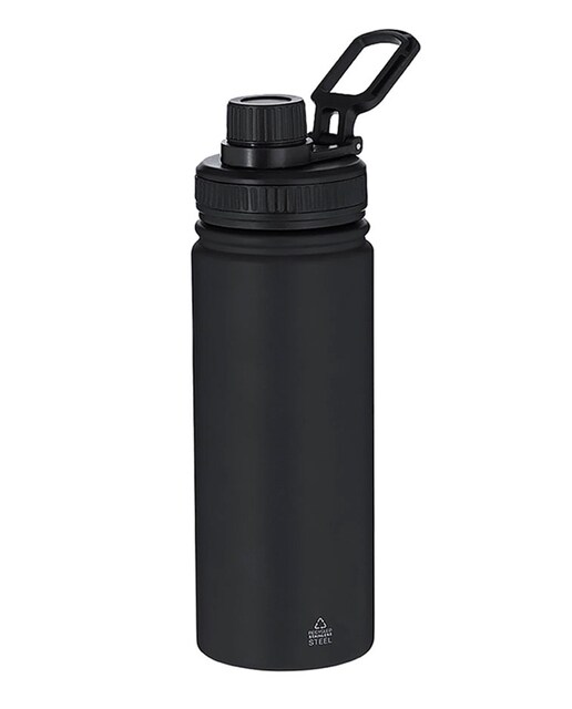 Imagen 0 de Bidón de Acero Inox Reciclado con 550 ml de capacidad. Incluye tapadera color negro con sistema de cierre a rosca, agarre de silicona.