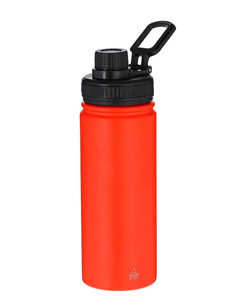 Imagen 0 de Bidón de Acero Inox Reciclado con 550 ml de capacidad. Incluye tapadera color negro con sistema de cierre a rosca, agarre de silicona.