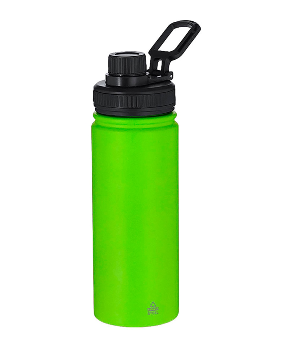 Imagen 0 de Bidón de Acero Inox Reciclado con 550 ml de capacidad. Incluye tapadera color negro con sistema de cierre a rosca, agarre de silicona.