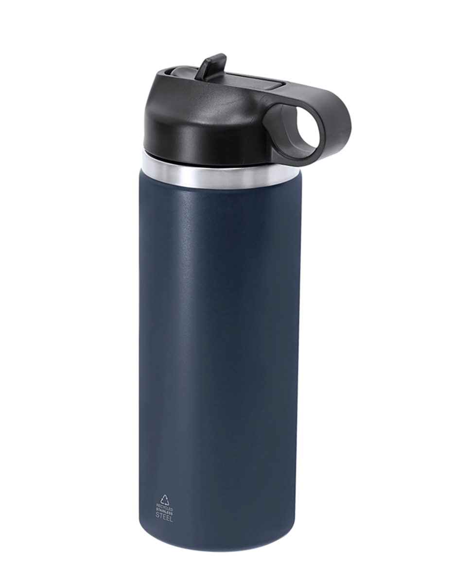 Imagen 0 de Bidón con 500 ml de capacidad en Acero Inoxidable Reciclado de doble pared, con sistema de fácil apertura con dosificador de pajita y asa