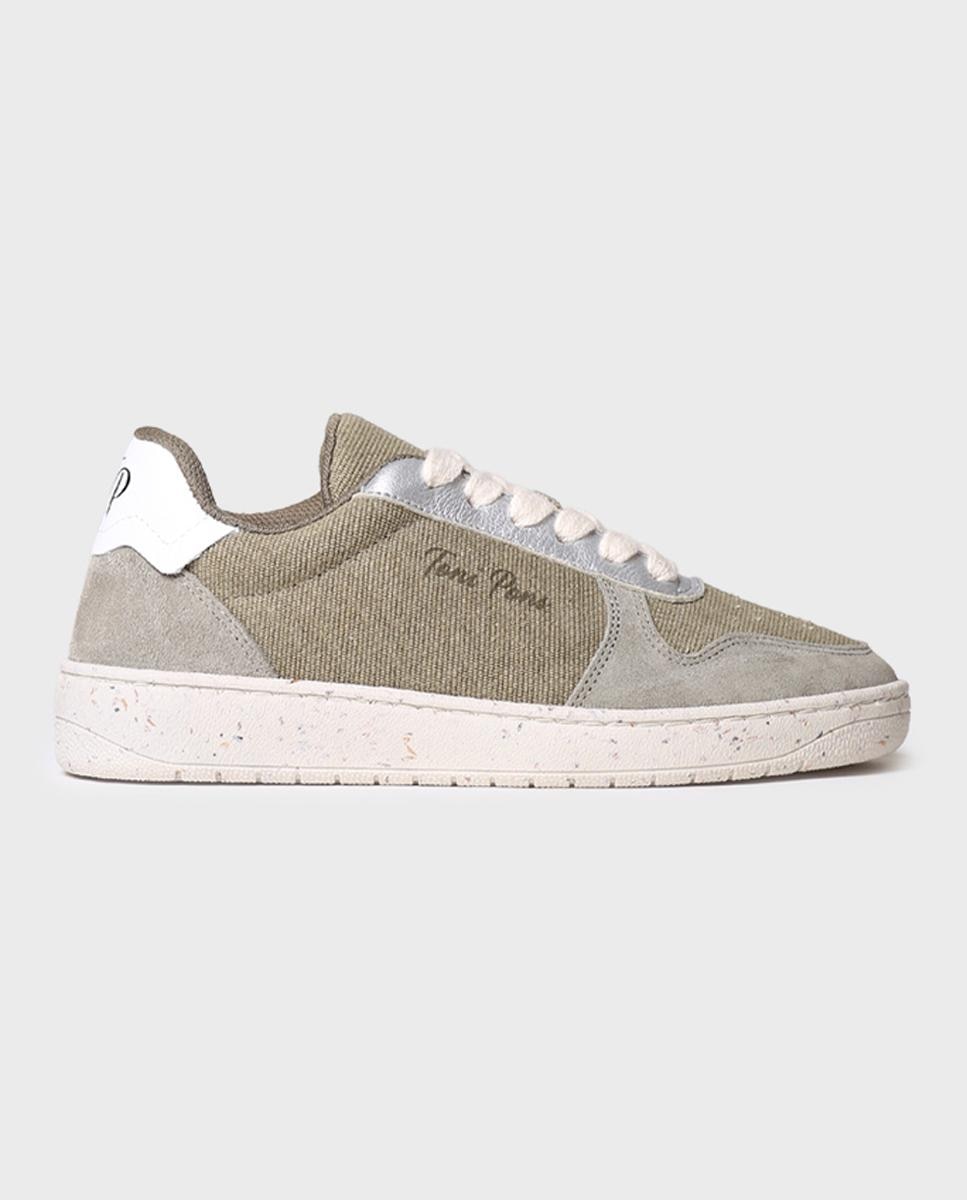 Imagen 0 de Zapatillas de piel de mujer con tejido combinado