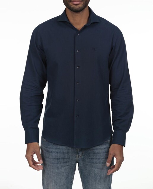 Imagen 0 de Camisa lino cuello sangrado semiitaliano Hombre manga larga