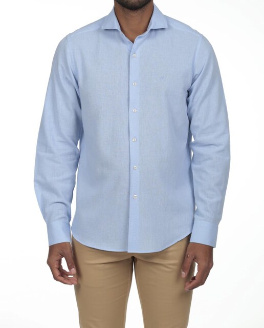 Imagen 0 de Camisa lino cuello sangrado semiitaliano Hombre manga larga