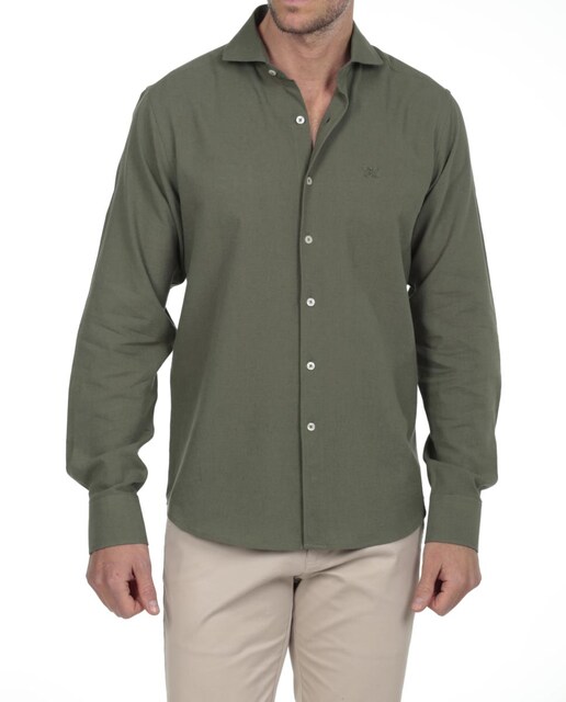 Imagen 0 de Camisa lino cuello sangrado semiitaliano Hombre manga larga
