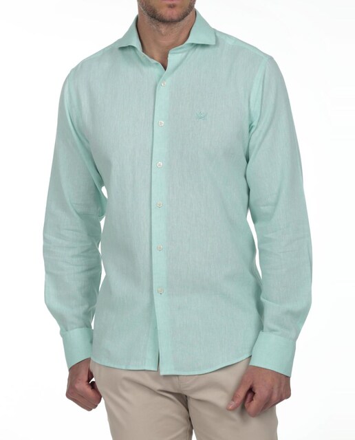 Imagen 0 de Camisa lino cuello sangrado semiitaliano Hombre manga larga
