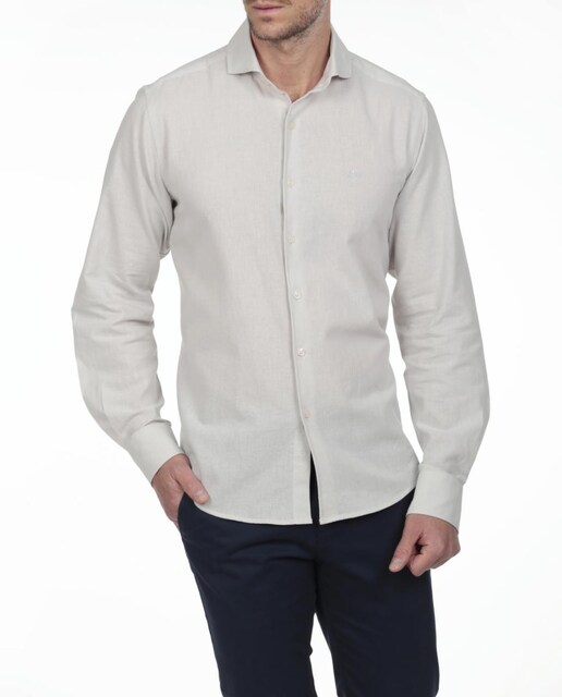 Imagen 0 de Camisa lino cuello sangrado semiitaliano Hombre manga larga