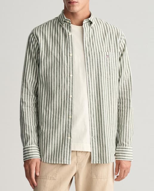 Imagen 0 de Camisa de hombre en mezcla de algodón y lino con rayas.