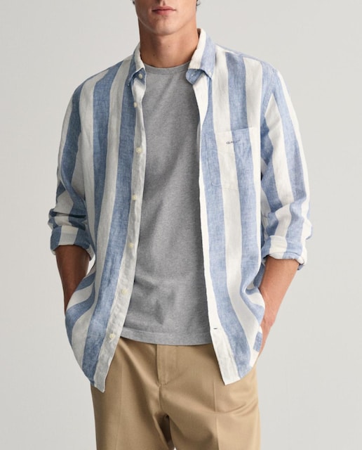 Imagen 0 de Camisa de hombre en lino con rayas anchas.