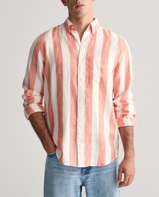 Imagen 0 de Camisa de hombre en lino con rayas anchas.