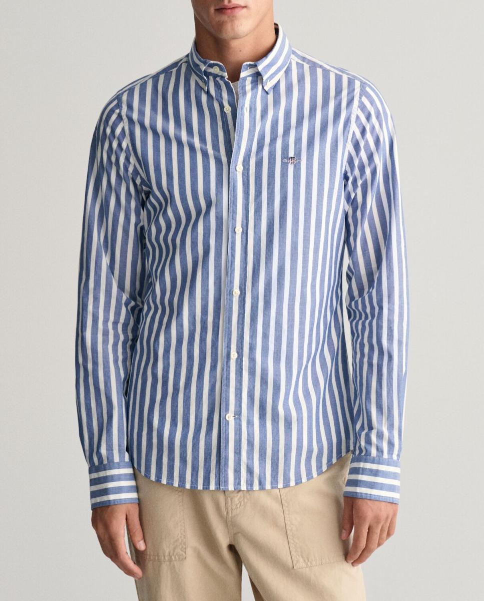 Imagen 0 de Camisa de hombre en popelina de algodón con rayas anchas.
