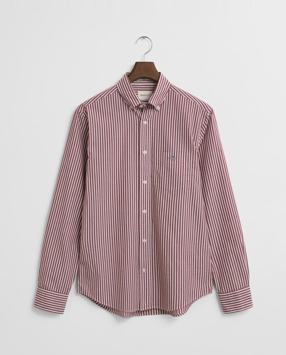 Imagen 0 de Camisa de hombre de algodón con rayas teñidas en hilo, ajuste regular y cuello abotonado.