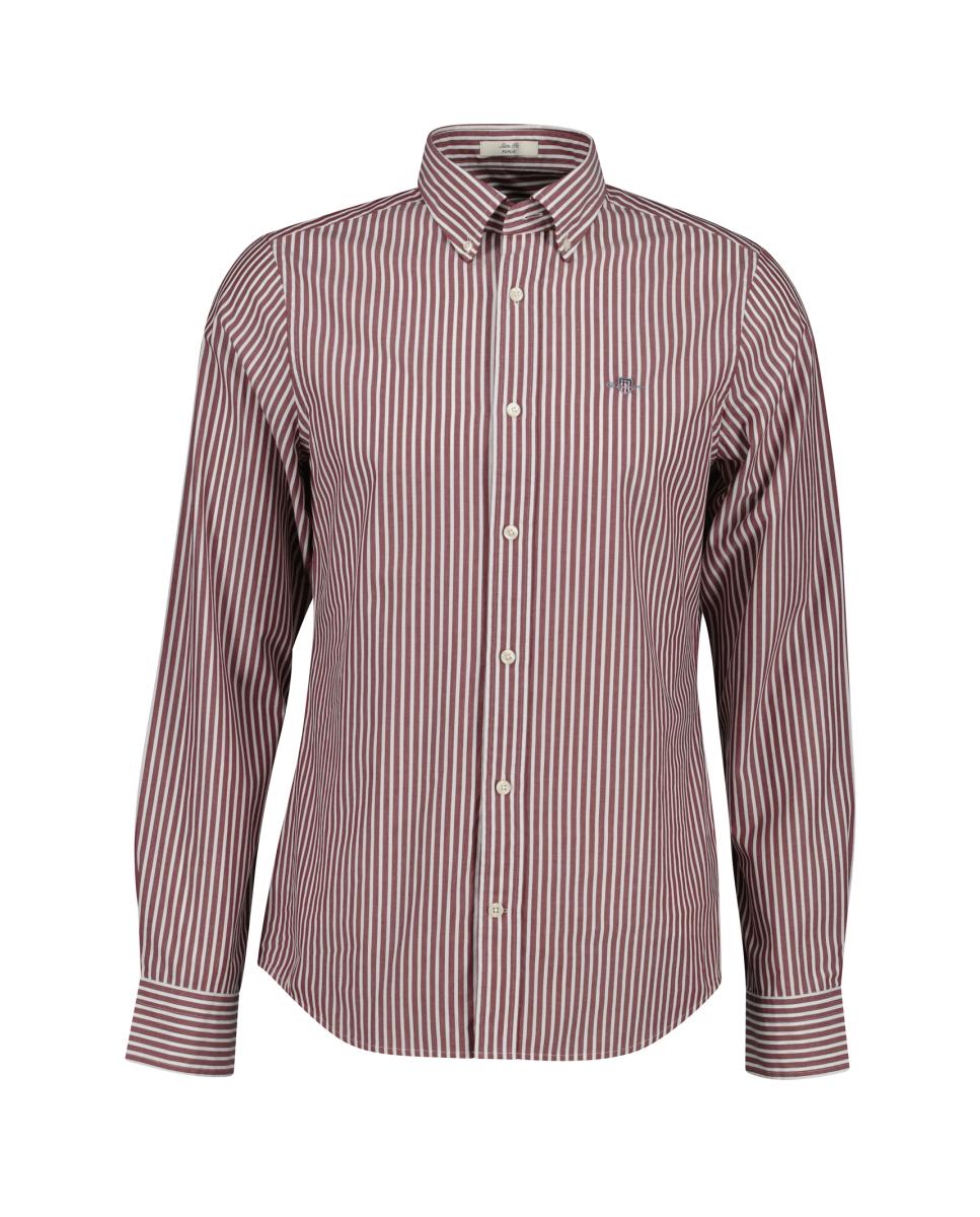 Imagen 0 de Camisa de hombre de algodón con rayas teñidas en hilo, corte slim y cuello abotonado.