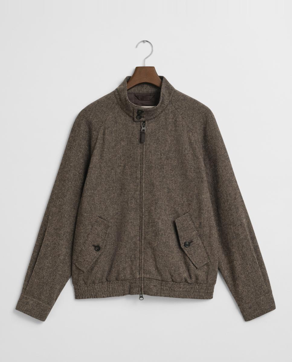 Imagen 0 de Chaqueta Harrington de hombre, cálida y elegante, de mezcla de lana con patrón espiga, cierre frontal, bolsillos laterales y bajo elástico.