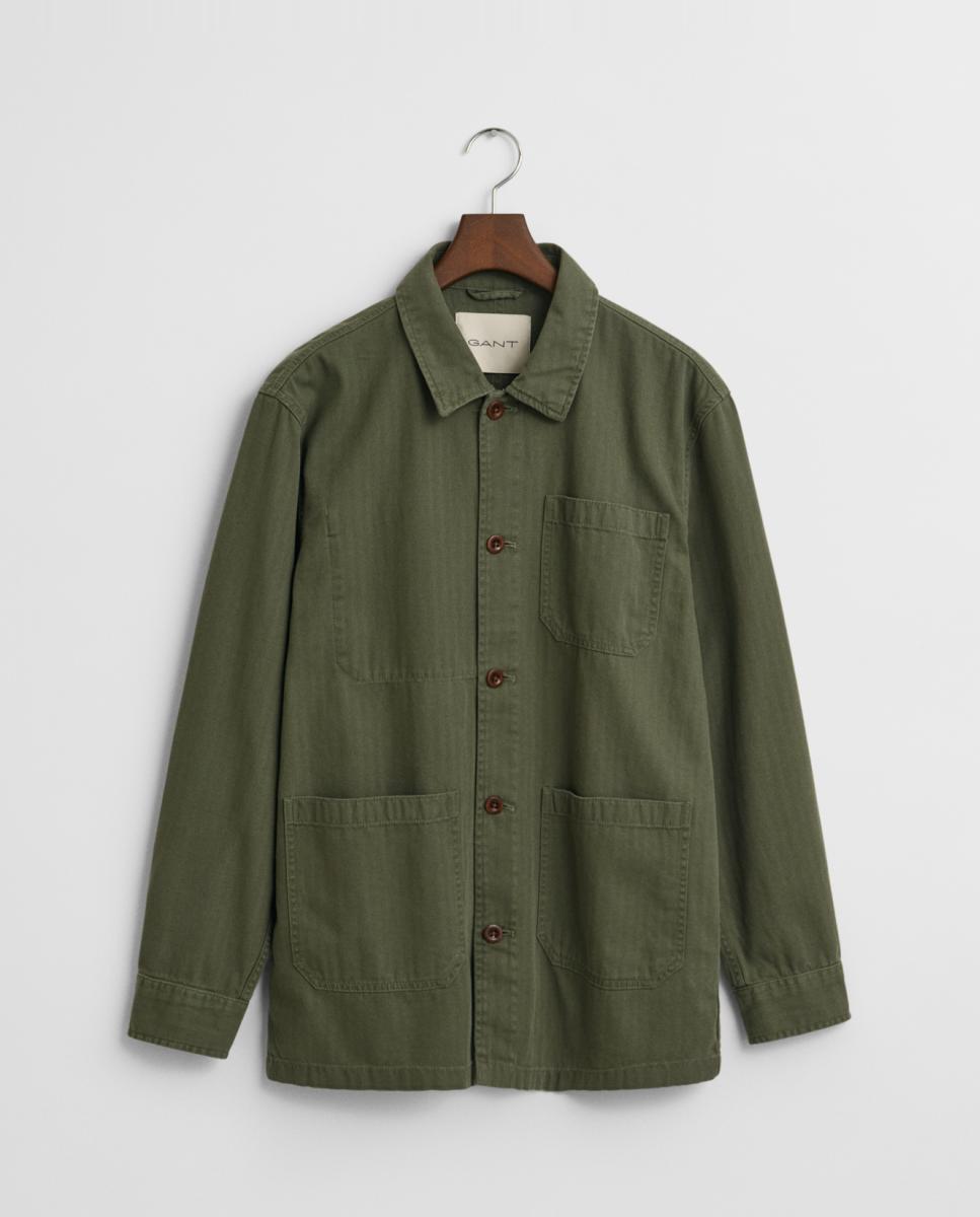 Imagen 0 de Sobrecamisa de hombre en algodón con corte regular, diseño espiga y efecto lavado.