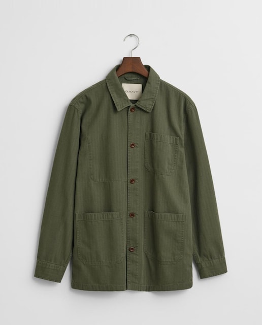 Imagen 0 de Sobrecamisa de hombre en algodón con corte regular, diseño espiga y efecto lavado.