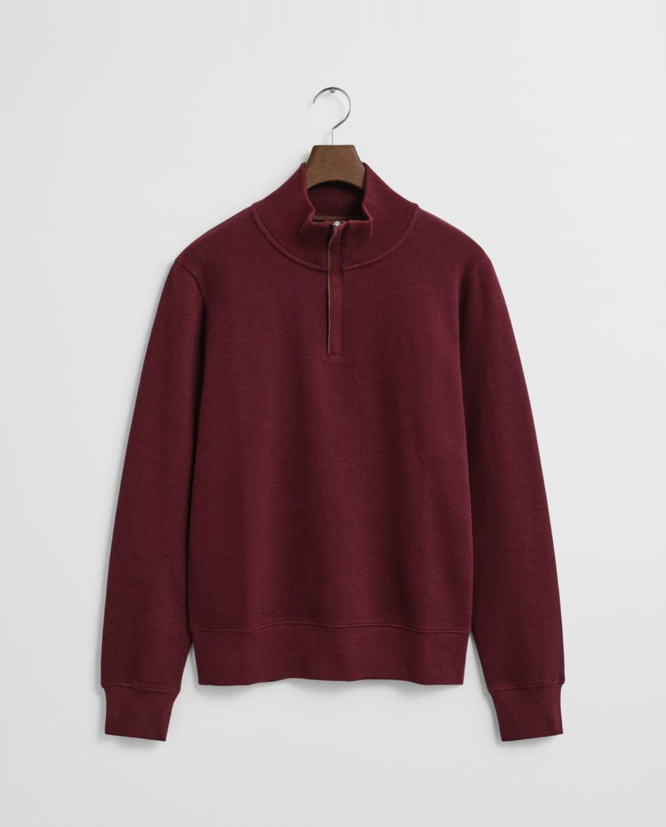 Imagen 0 de Sudadera de hombre de algodón 100%, con corte regular, media cremallera, detalles acanalados, acentos de ante sintético y logo bordado en el pecho.