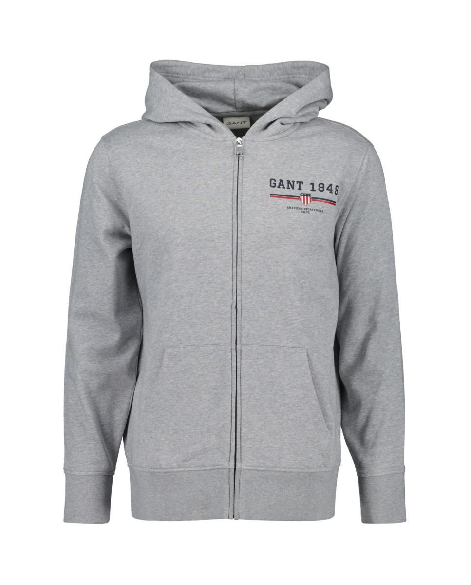 Imagen 0 de Sudadera con capucha de hombre en mezcla de algodón con corte regular, cremallera frontal y estampado gráfico en el pecho.