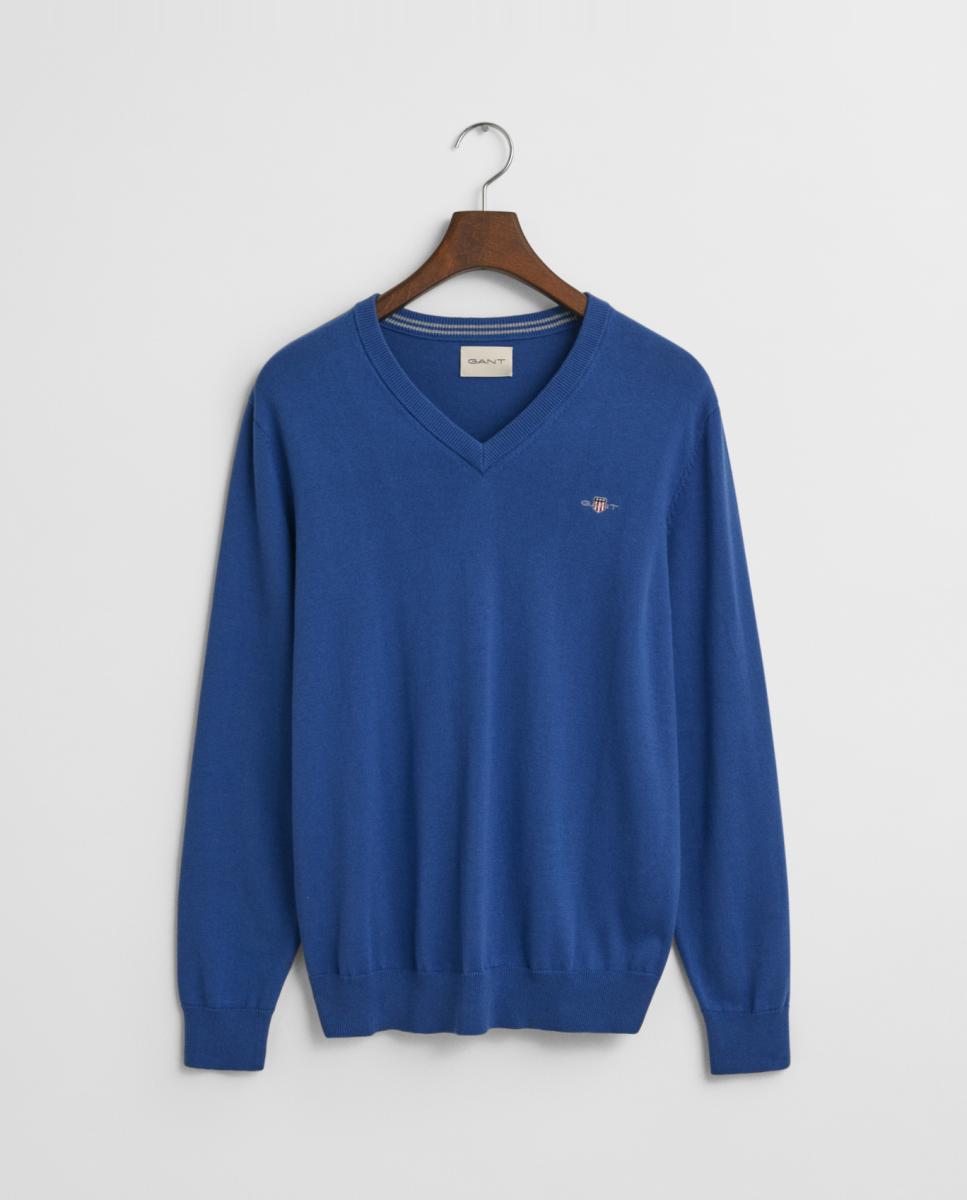 Imagen 0 de Jersey de hombre de algodón 100%, con corte regular, cuello de pico y logo bordado en el pecho.