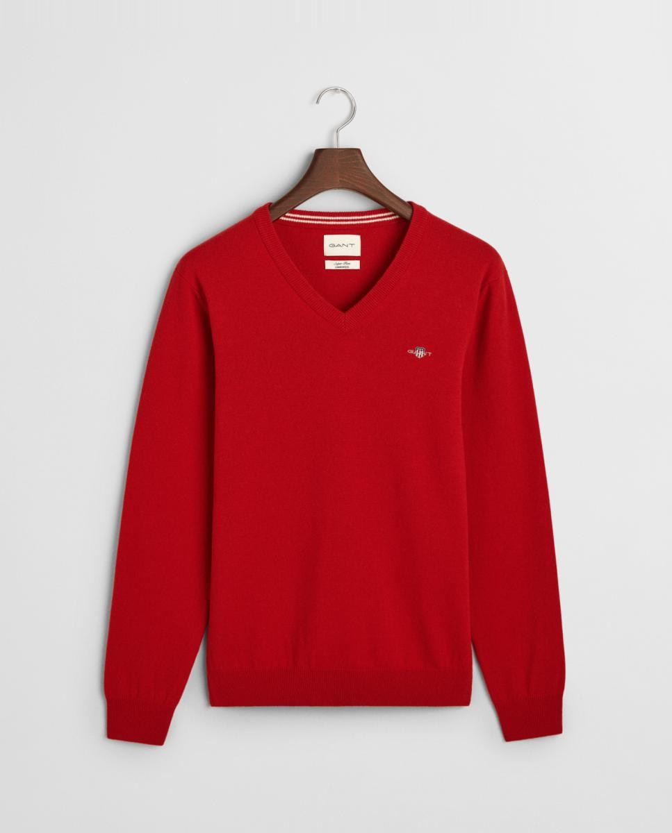 Imagen 0 de Jersey de hombre de lana merino 100%, con corte regular, cuello de pico y logo pequeño bordado en el pecho.