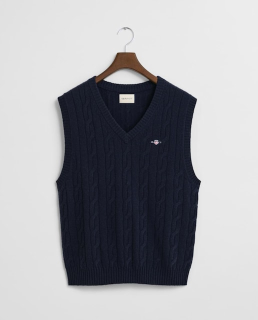 Imagen 0 de Chaleco de hombre de lana de cordero con cuello en V y logo bordado.