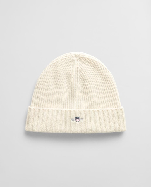 Imagen 0 de Gorro unisex de mezcla de lana, con tejido acanalado clásico y logo bordado en el frente.