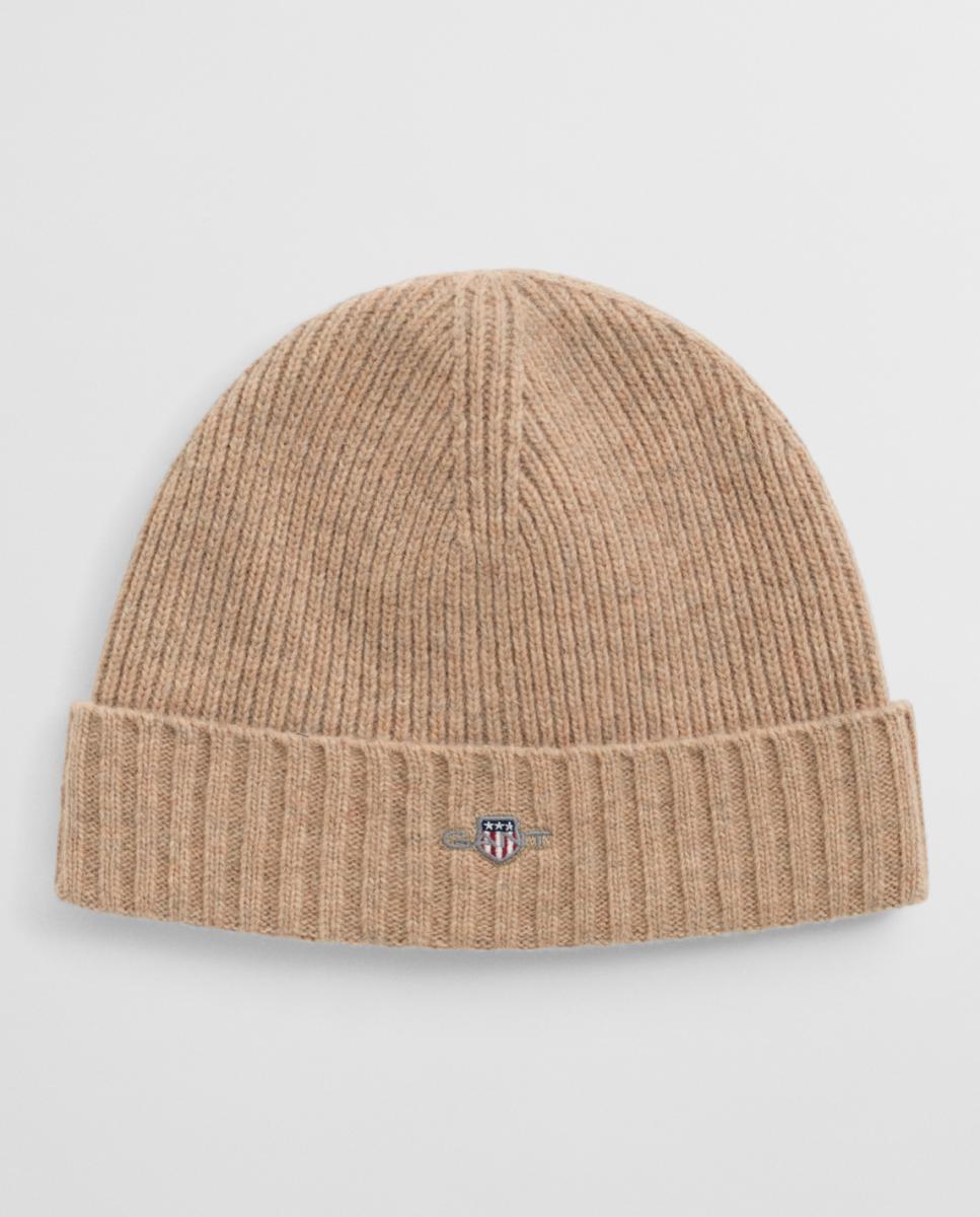 Imagen 0 de Gorro unisex de mezcla de lana, con tejido acanalado clásico y logo bordado en el frente.