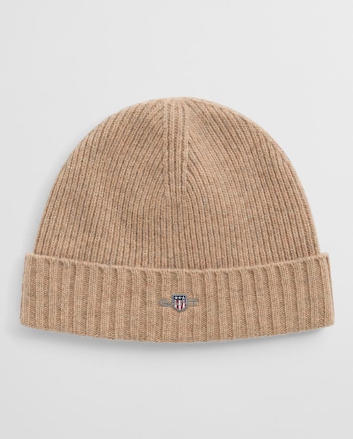 Imagen 0 de Gorro unisex de mezcla de lana, con tejido acanalado clásico y logo bordado en el frente.