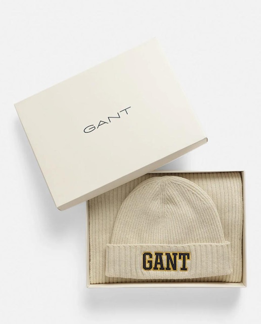 Imagen 0 de Set de invierno unisex que incluye gorro y bufanda de mezcla de lana, con tejido acanalado y logo bordado en el gorro.